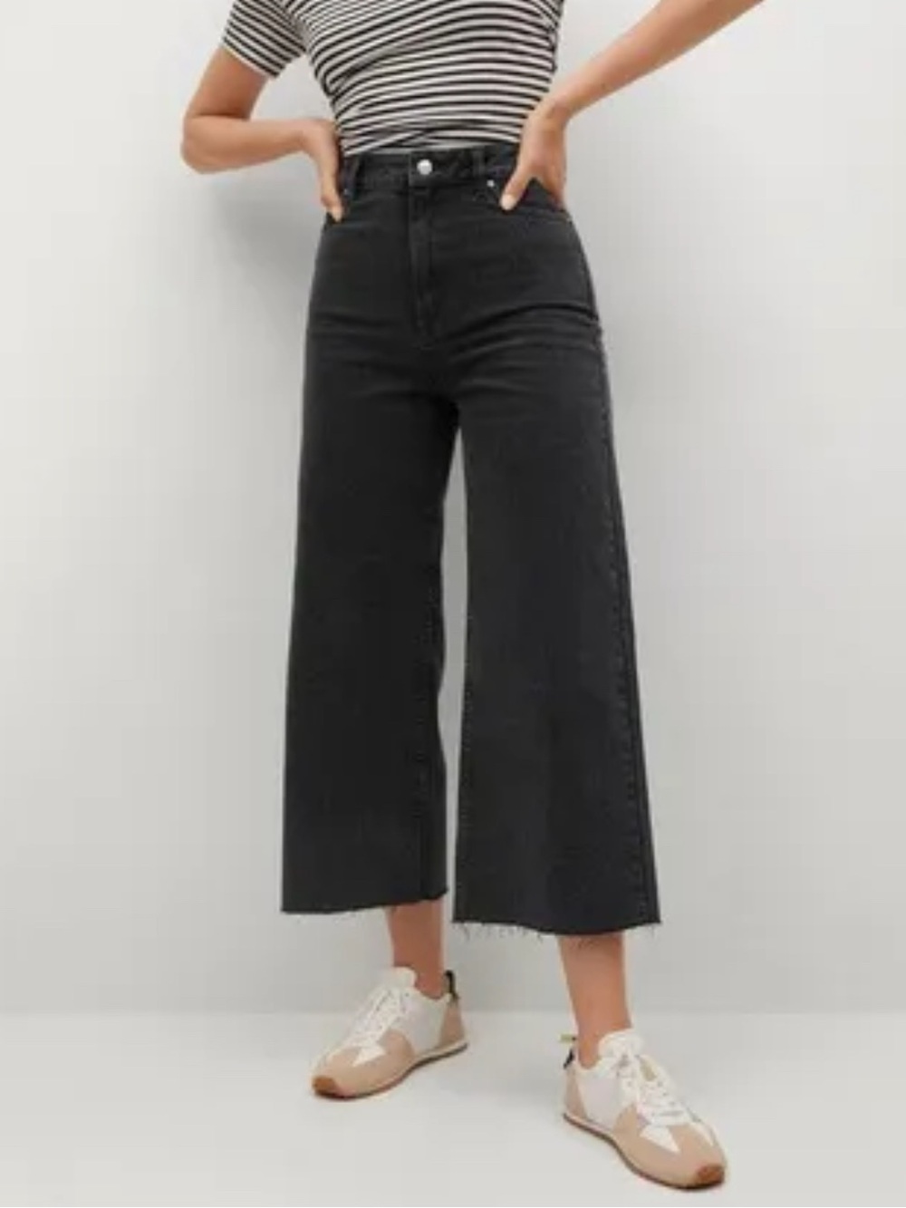 High-Waisted Culotte/Cropped Jeans in Dark Grey (Size 6)